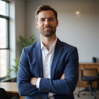 Portrait of a male nutritionist with an engaging and thoughtful expression.